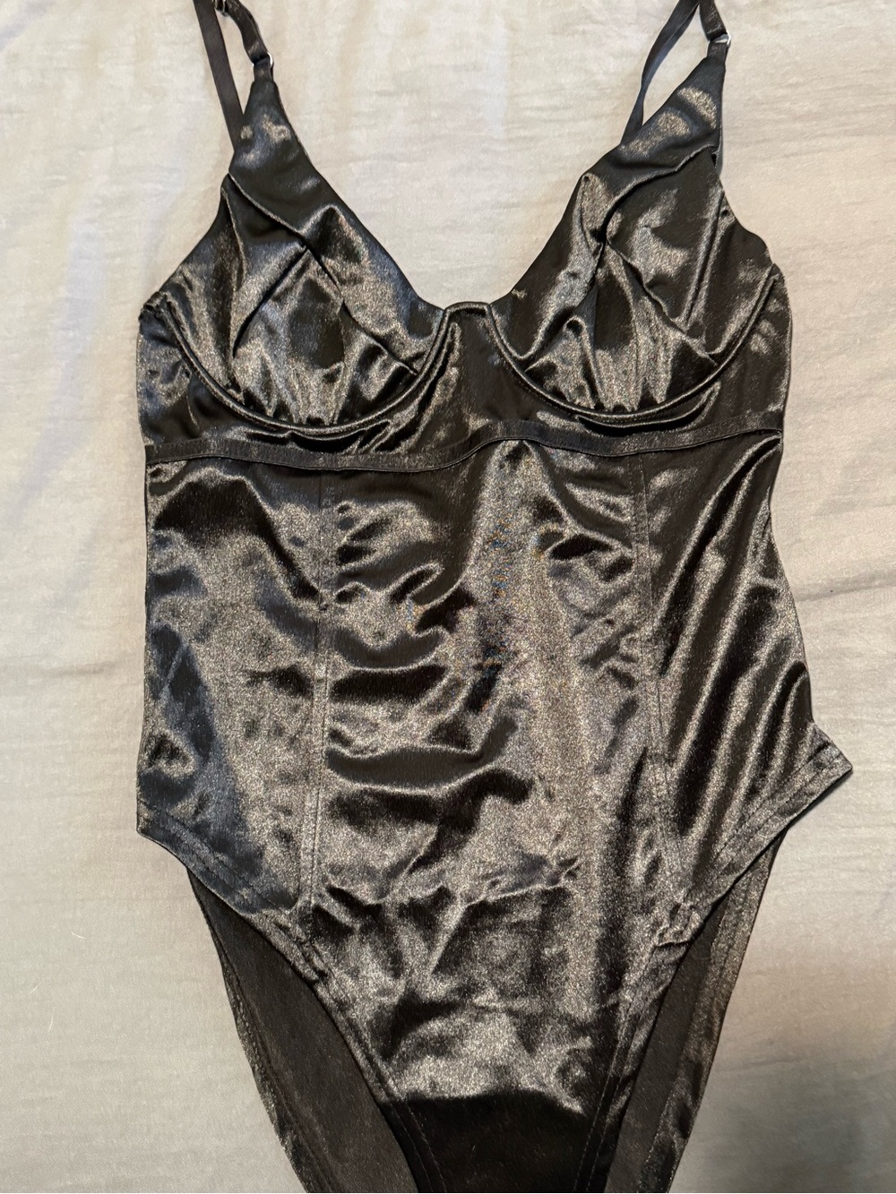 Black Satin Bodysuit with Underwire Support